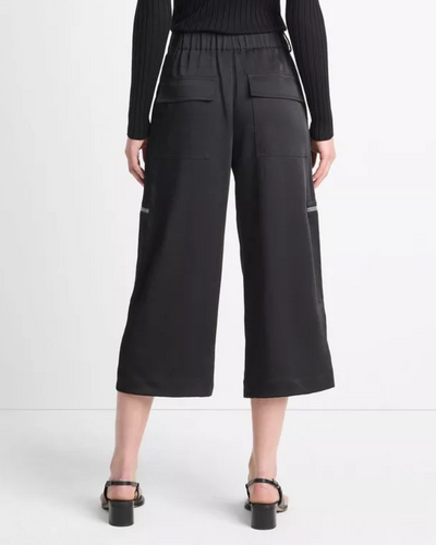 LOW RISE SATIN PARACHUTE CROP PANT IN BLACK