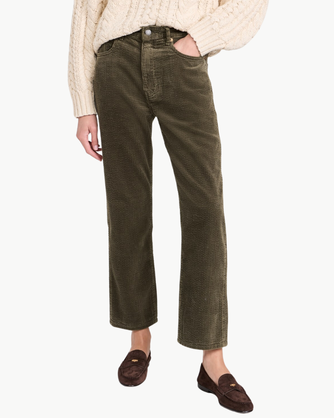 LUCY BOYFRIEND PANT IN OLIVE BUBBLECORD