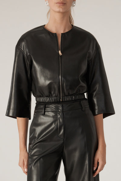 BRANDO VEGAN LEATHER BOMBER IN BLACK