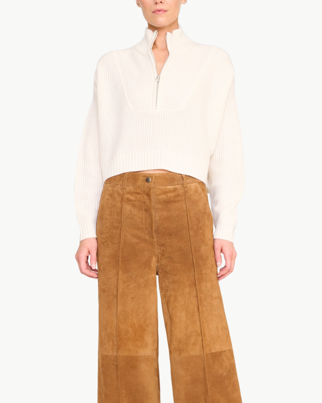 CROPPED HAMPTON CASHMERE SWEATER IN IVORY