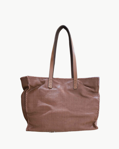 CHECK TOTE IN TAN